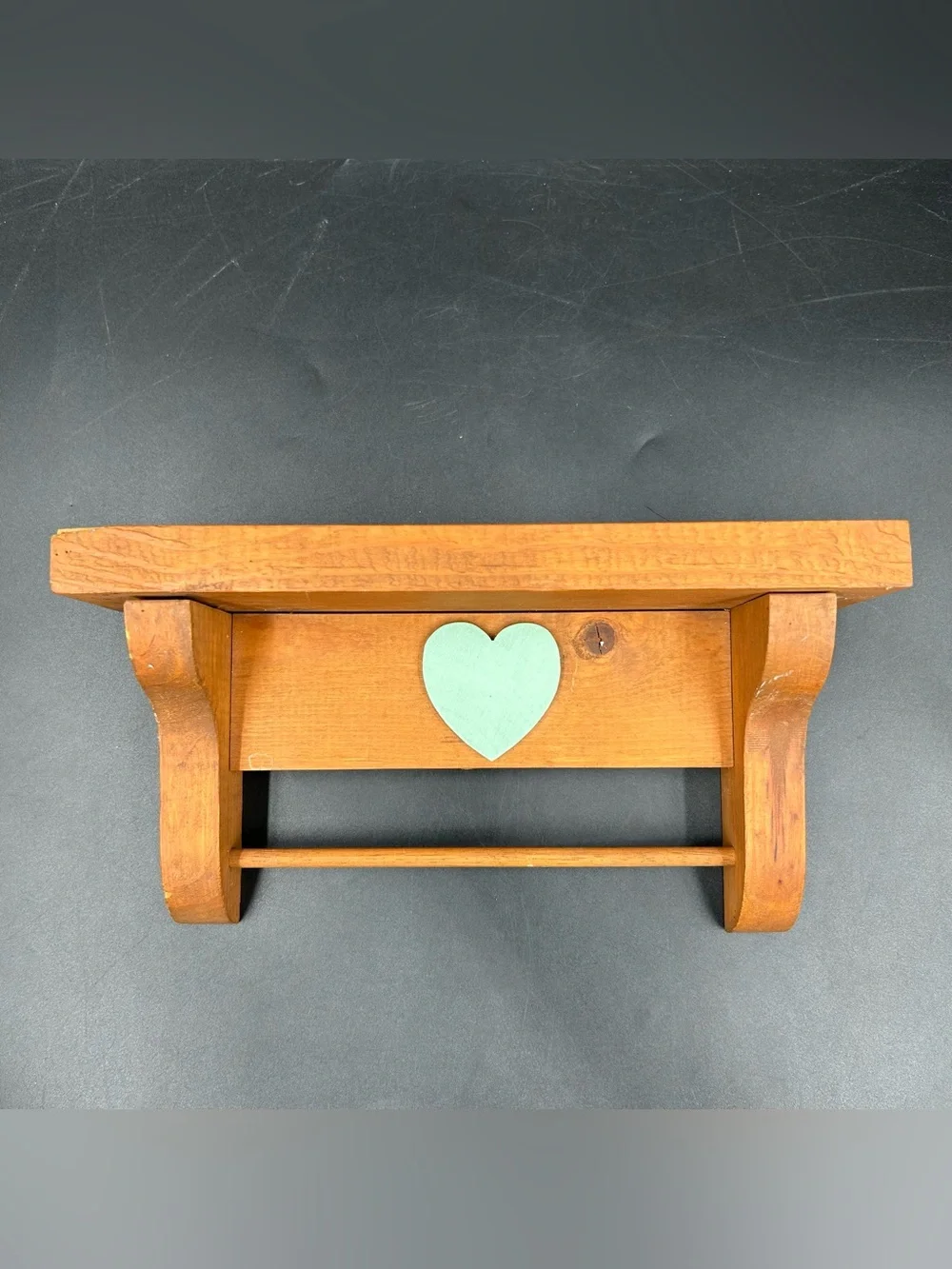 Vintage Wood Wall Shelf Green Heart Decorative Rail Country Farmhouse 9.5”